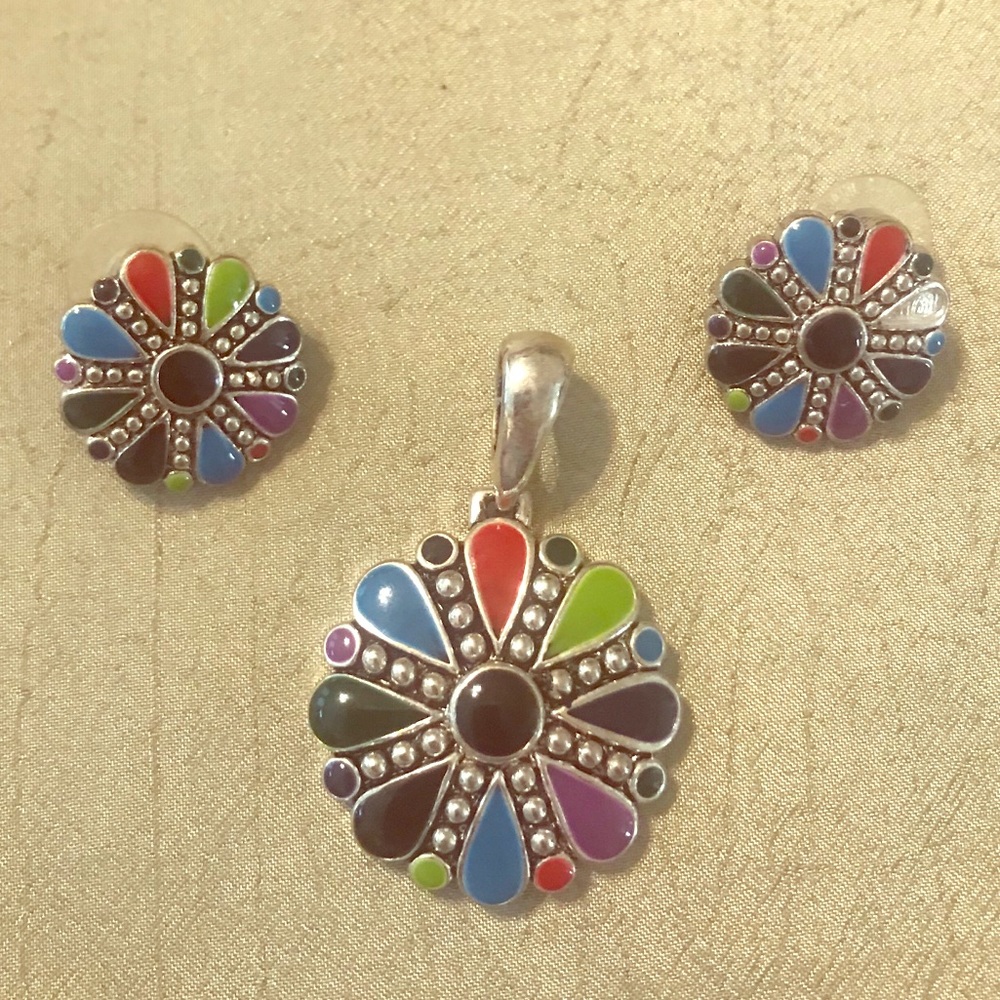 Multi-Color & Silver Earrings and Pendant